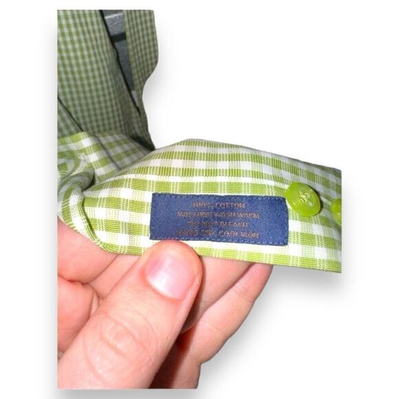 David Donahue Green Check Trim Fit Dress Shirt Size L 16.5 36 - Picture 11 of 12